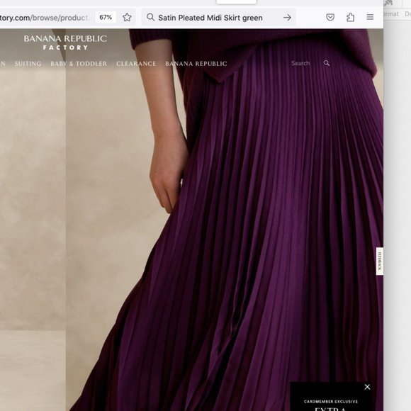 Banana Republic Factory Satin Pleated Midi Skirt Green 8 Petite 8P Sold Out NEW - Picture 2 of 5